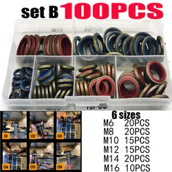 100pcs Bonded Washer Metal Rubber Oil Drain Plug Gasket Fit M6 M8 M10 M12 M14 M16 Combined Washer Sealing Ring Set