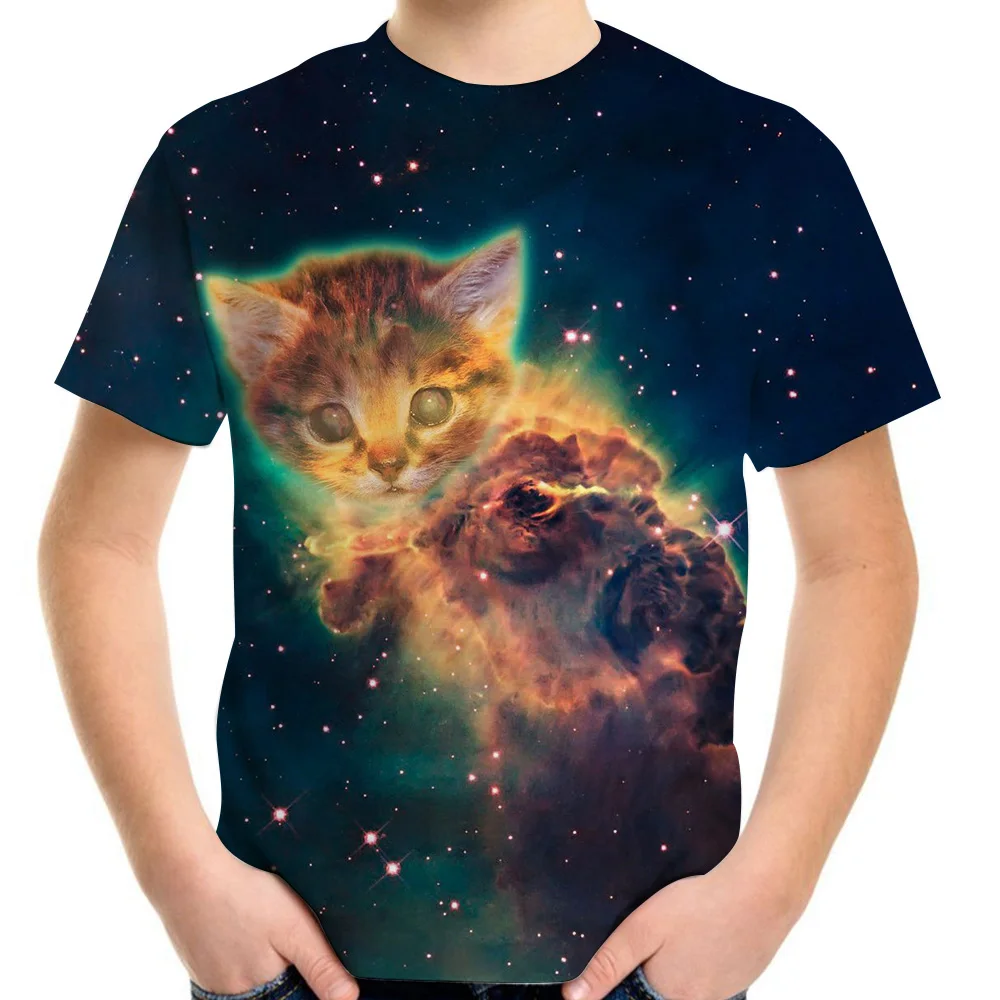 

4-13Y Boy Girl Summer Fashion 3D T-Shirt Colorful Universe Galaxy Animal Cat Printed Children T Shirt Kids Cute Tshirts Tee Tops