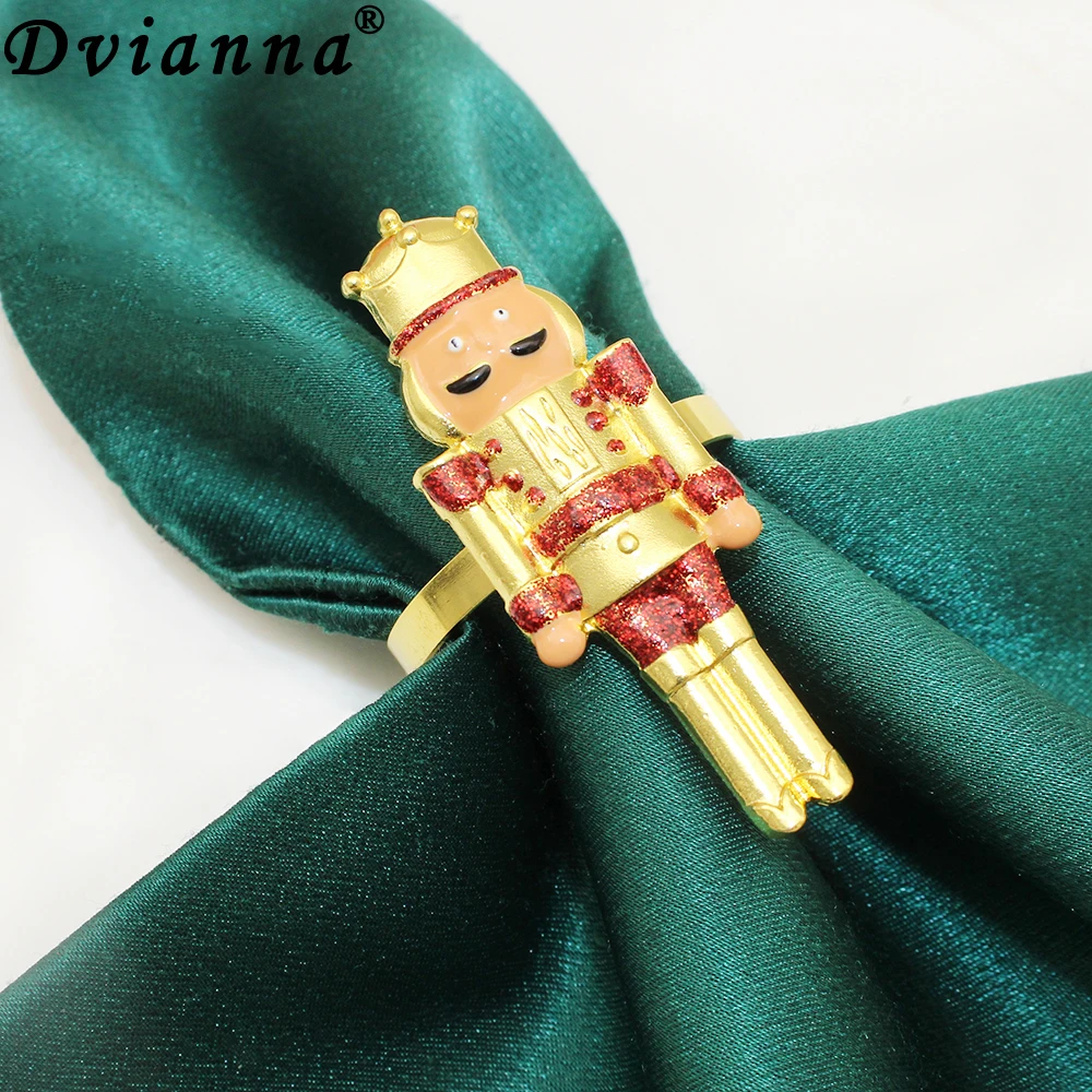 20Pcs Metal Nutcracker Soldier Christmas Napkin Rings Holiday Napkin Holder for Winter Kitchen Dining Table Decoration Home Deco