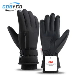 GOBYGO, 1 par de guantes de esquí de invierno, guantes gruesos antideslizantes fríos impermeables para pantalla táctil, guantes de esquí para montar en muñeca extendida para hombres y mujeres