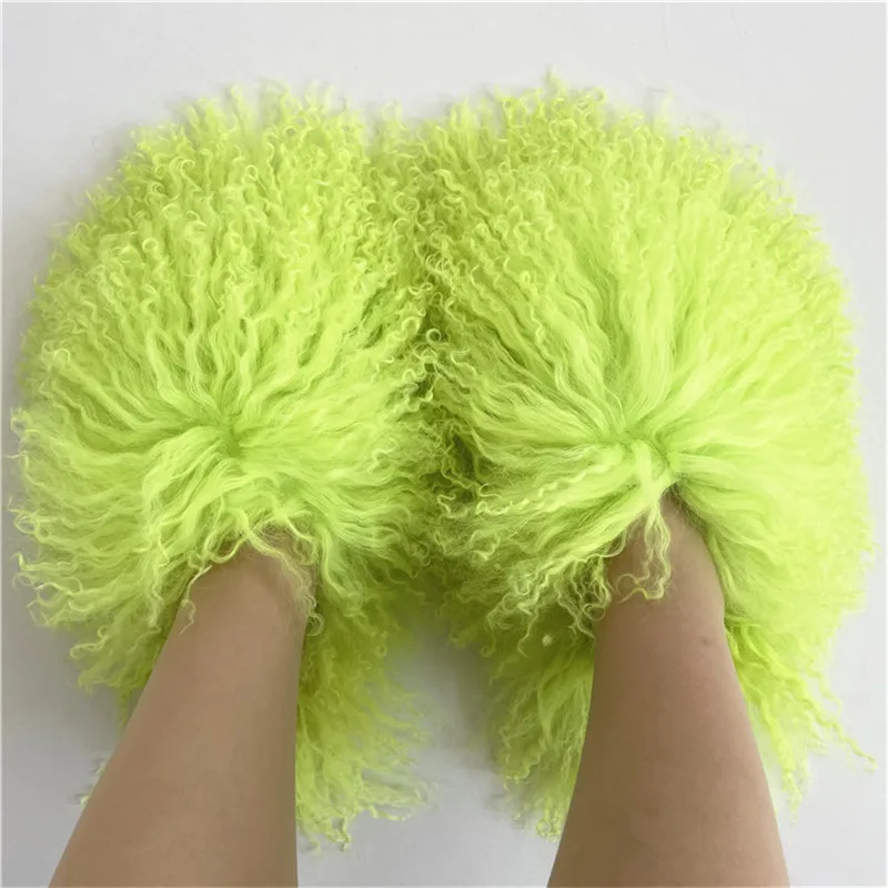 

Luxury Fur Slippers Women's Round Toe Mongolian Fur Slippers Women's Shoes Women's Flat Sole Half Slippers