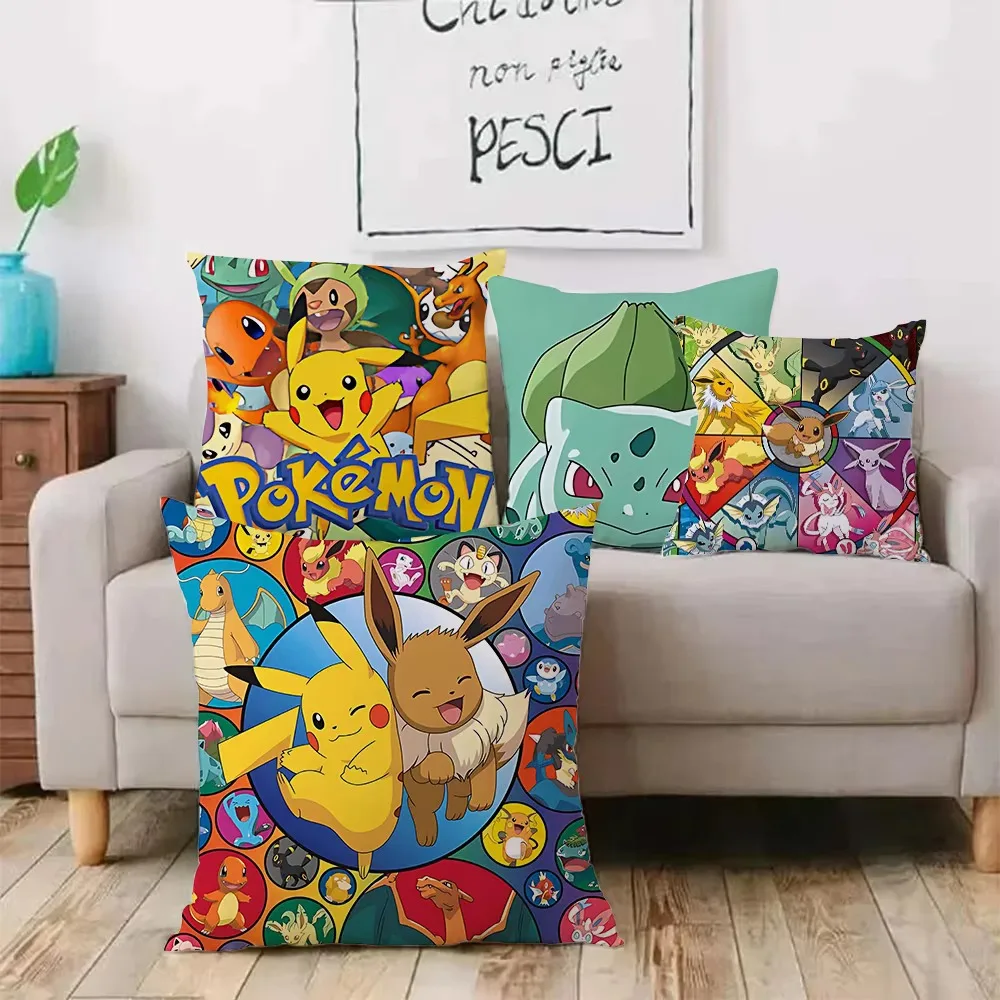 Anime Pokemon Pillow Cover, Double Sided Cartoon Short Plush Cute Cushion for Sofa Bedroom Living Room Home Decor Gift