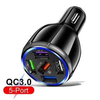 자동차 충전 15A 5 포트 USB 빠른 미니 LED 아이폰 12 Xiaomi 화웨이 휴대 전화 충전기 어댑터 자동차에 대 한 빠른 충전 