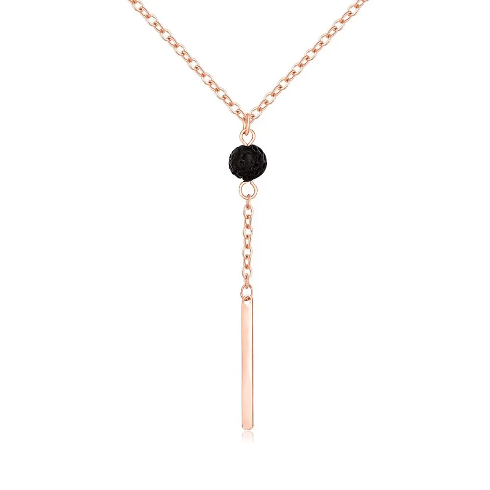 

Lava Rock Bead Bar Pendant Necklace Essential Oil Diffuser Charm Jewelry (Rose Gold)