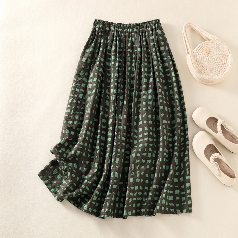 

Новая художественная юбка-миди трапециевидной формы из чистого хлопка, утягивающая универсальная эластичная талия с цветочным принтом, летняя женская юбка Faion