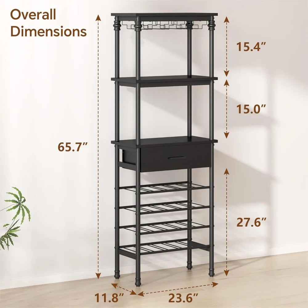 와인 랙 프리 스탠딩 플로어, 와인 바 캐비닛 보관 서랍, 4 층 플로어 양주 바 캐비닛 20 와인 병 및 유리 거치대