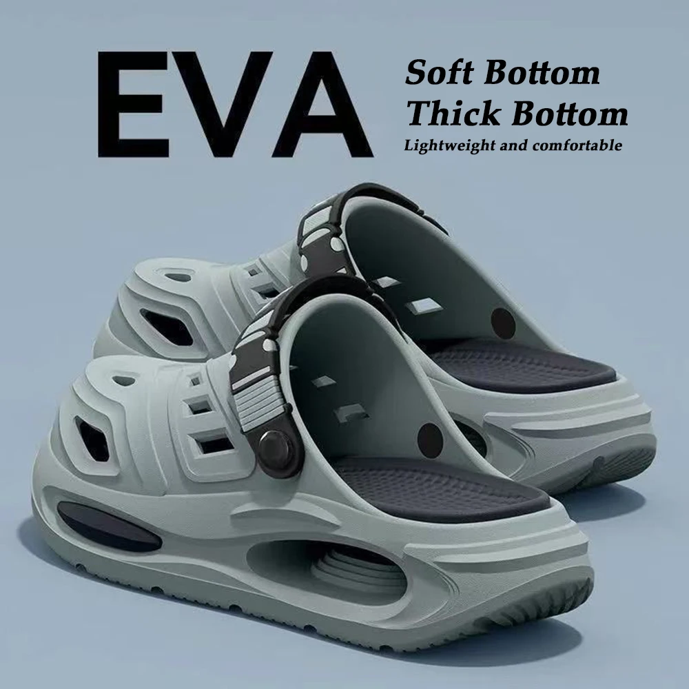 Men Summer Beach Sandals Soft Bottom Thick Bottom Casual Hole Garden Shoes Outdoor Closed Toe Non Slip House Shower Slippers