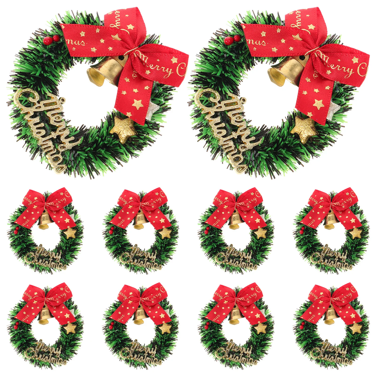 

10 Pcs Christmas Hanging Wreaths Mini Tree Ornaments with Bells Festive Garland Decor for Home Office Holiday Season Gift