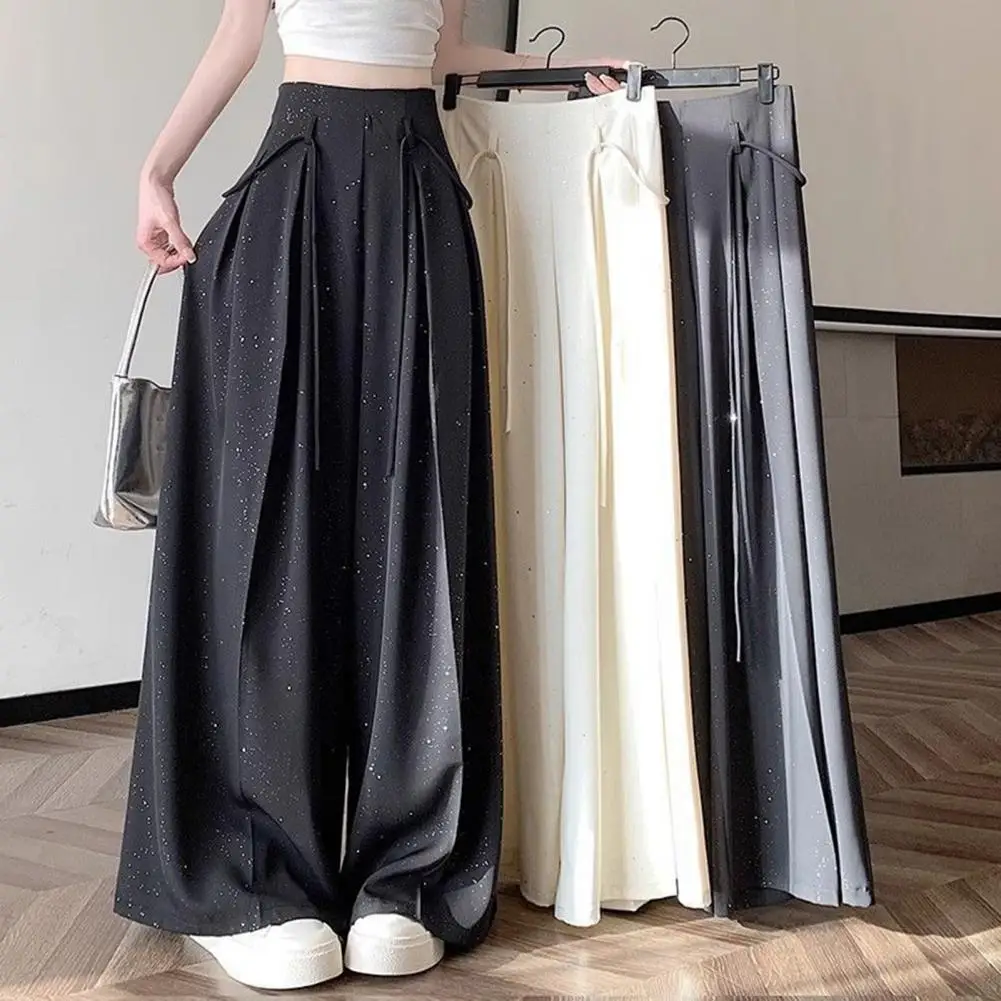 Loose Wide Leg Trousers Office Pants Women’s High Waist Wide Leg Pants Adjustable Drawstring Oversized Trousers Solid Color