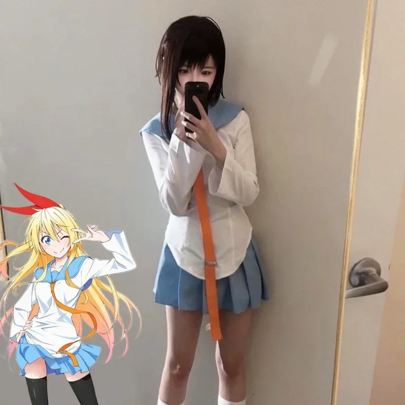 

New Anime Nisekoi Kirisaki Chitoge Cosplay Costume Girl Sailor Uniform Shirt Skirt Set JK Clothes Carnival Outfit
