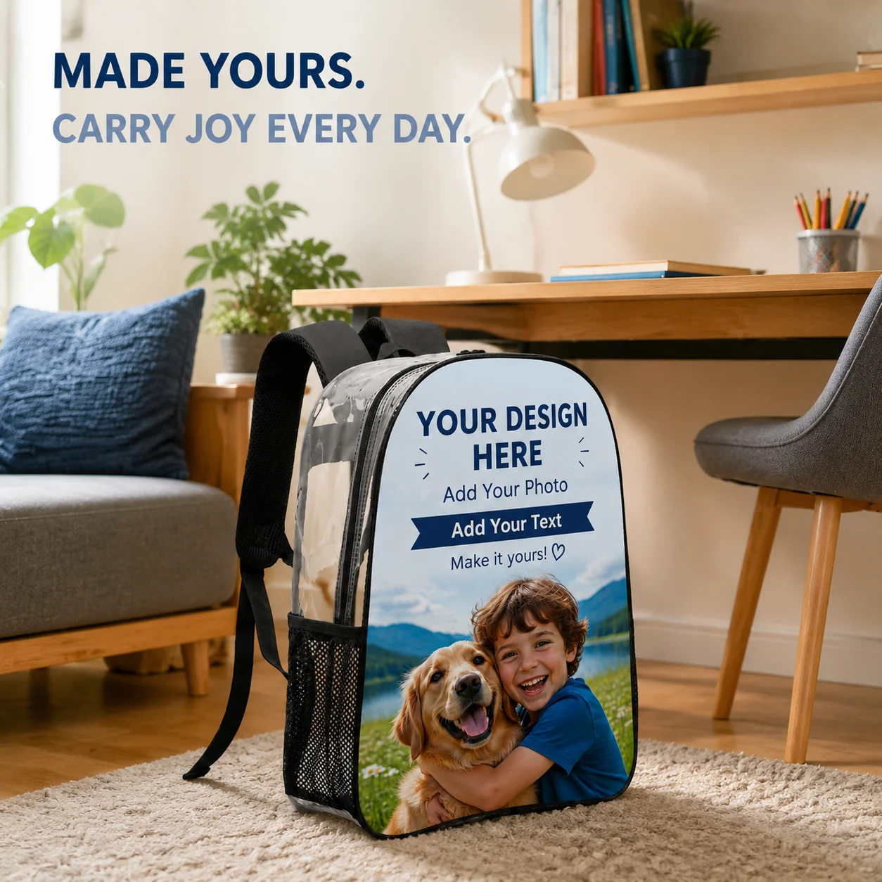 Customized Picture Print Transparent PVC Backpack Stadium Clear Bag Breathable Strap Student Daily Backpack