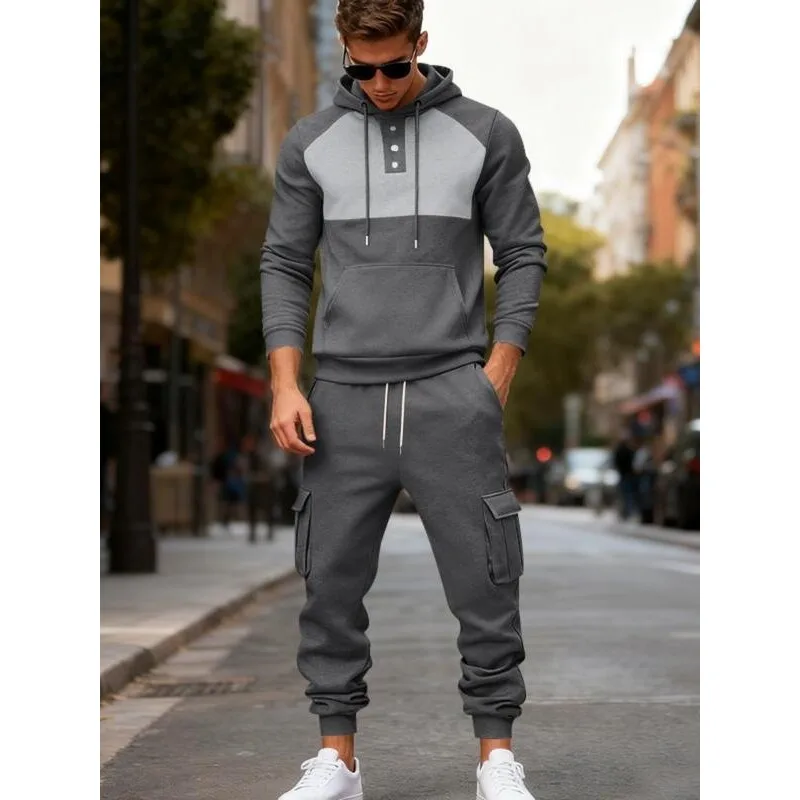 

Heavyweight Hooded Sweatshirt Fleece Lined Casual Sportswear Set for Men Seven Sleeve Long Four Seasons No Brand Registered T...