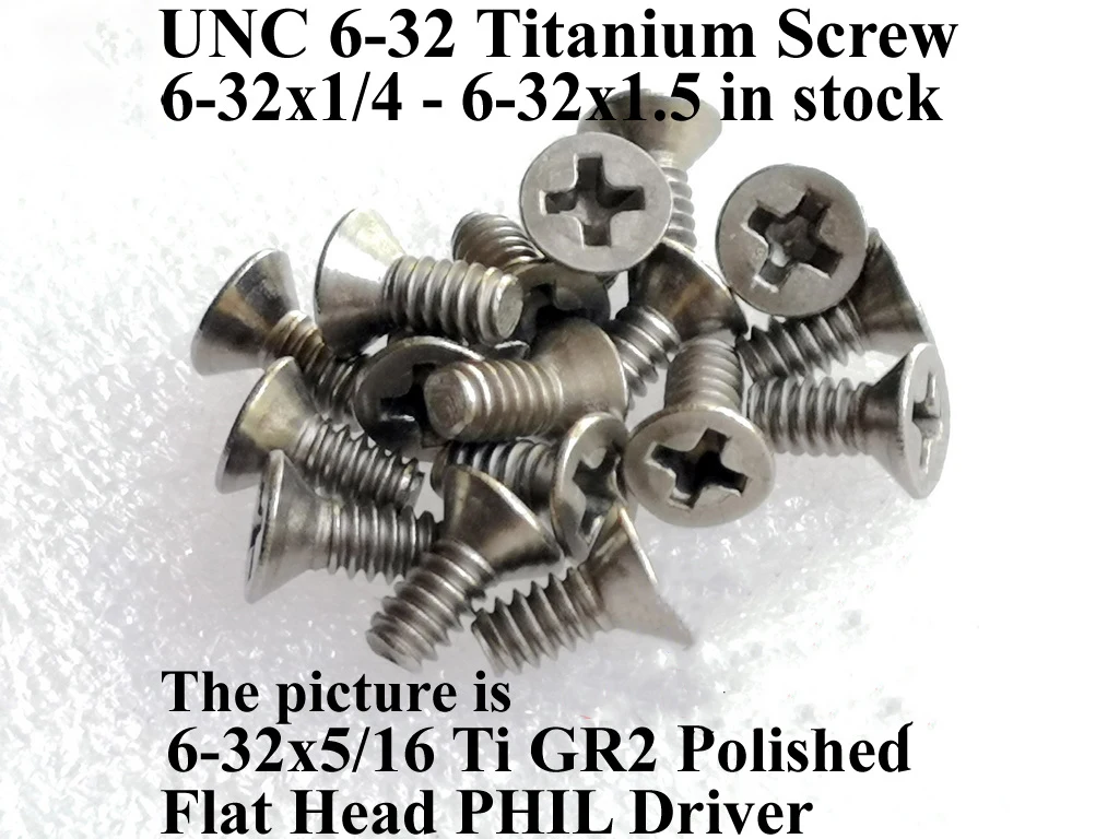 Титановый винт с плоской головкой 6-32x1/4 6-32x5/16 6-32x3/8 6-32x7/16 6-32x1/2 6-32x5/8 6-32x3/4 6-32x1.25 6-32x1.5 PHIL Driver Ti GR2