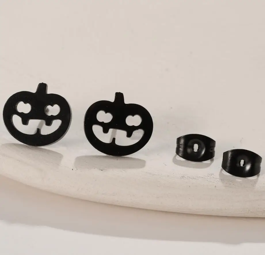 Gothic Halloween Pumpkin Stud Earrings For Women Tragus Piercing Stainless Steel Festival Scary Decoration Aretes De Mujer