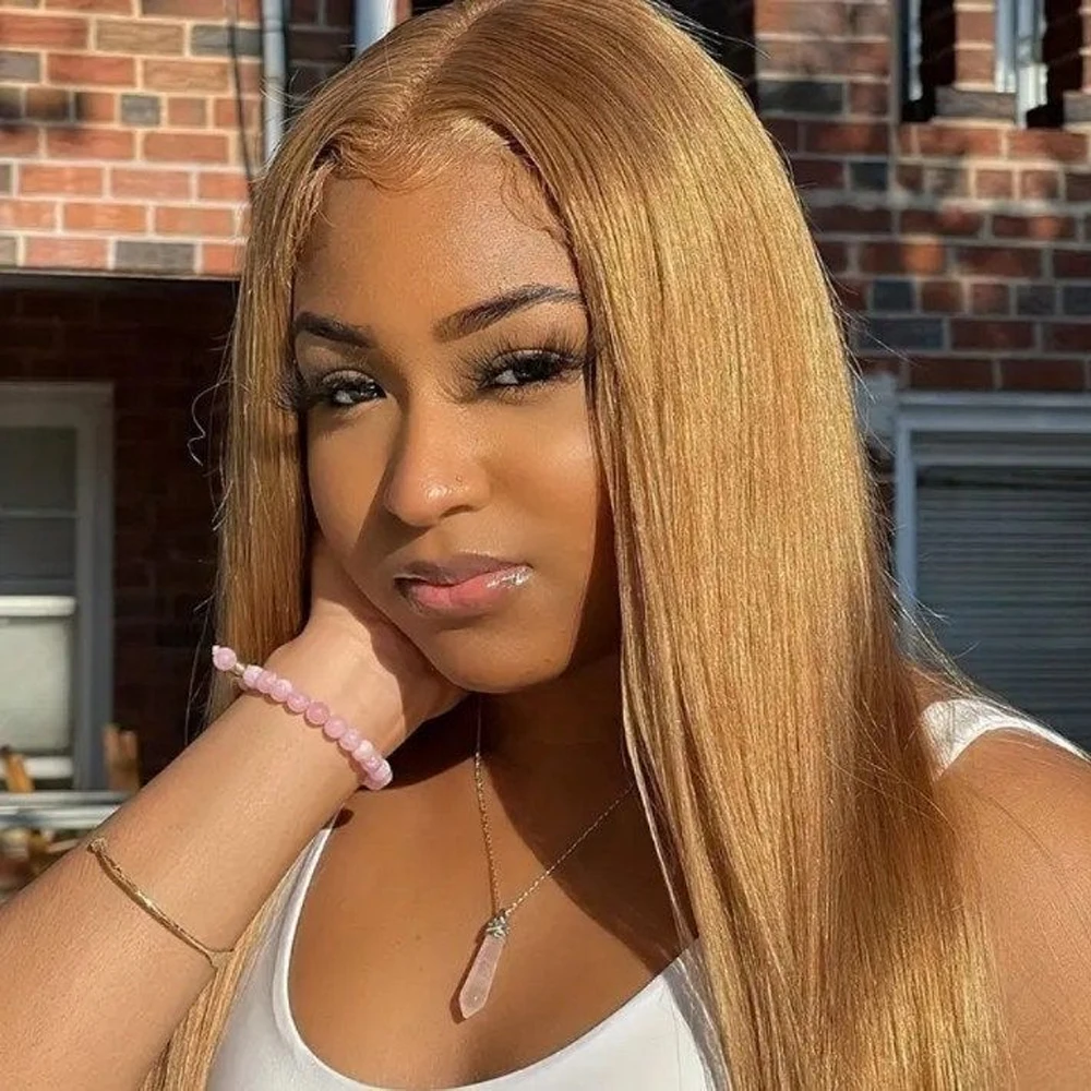 13X4 Straight Honey Blonde Lace Front Wigs Synthetic Ginger Lace Frontal Wigs for Black Women Natural Hairline with Baby Hair