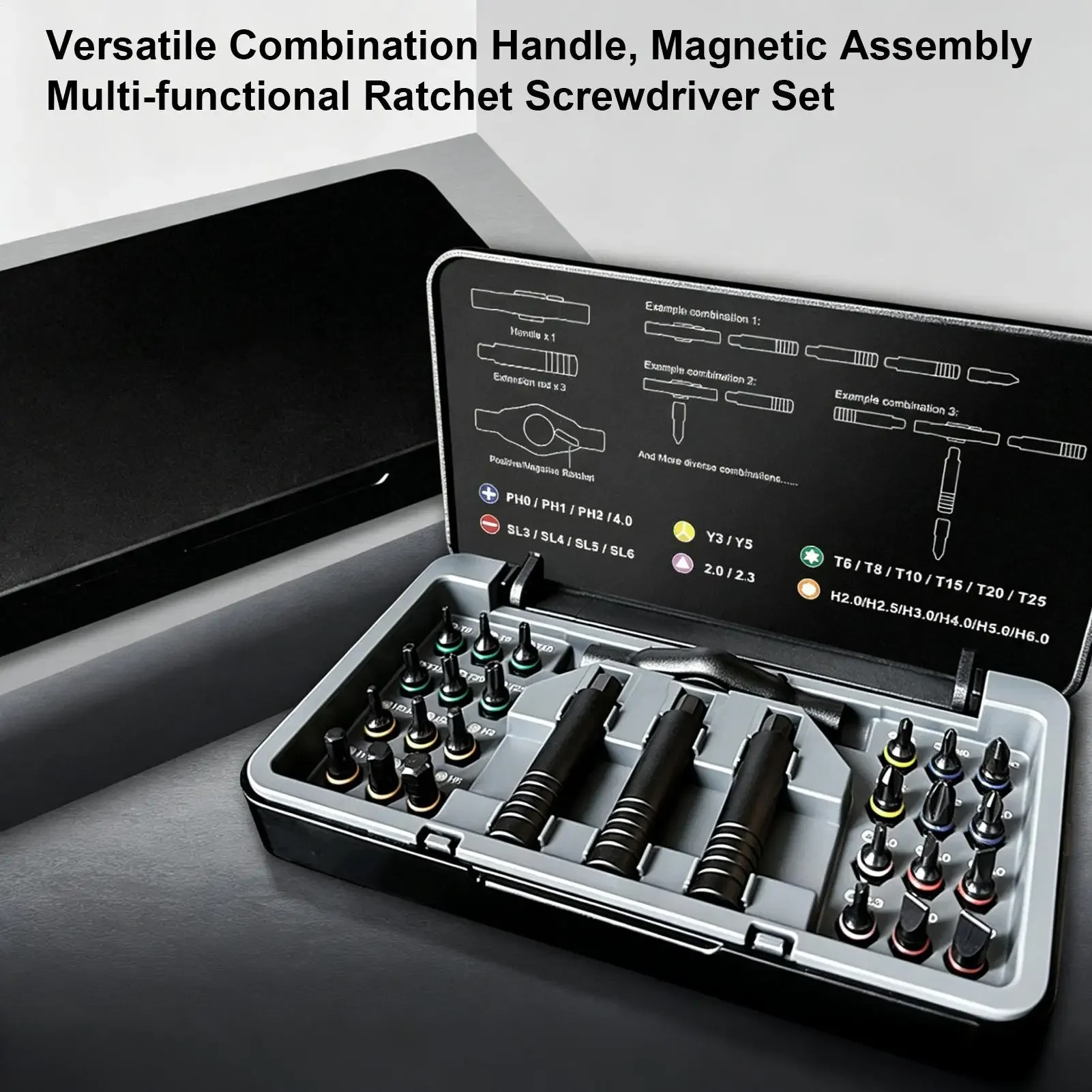 Magnetic T-handle Ratchet Screwdriver Set With 24 Bit PH0/PH1/PH2/4.0 / SL3/SL4/SL5/SL6/ Y3/Y5 / 2.0/2.3 /T8/T25/H2.0-H6.0