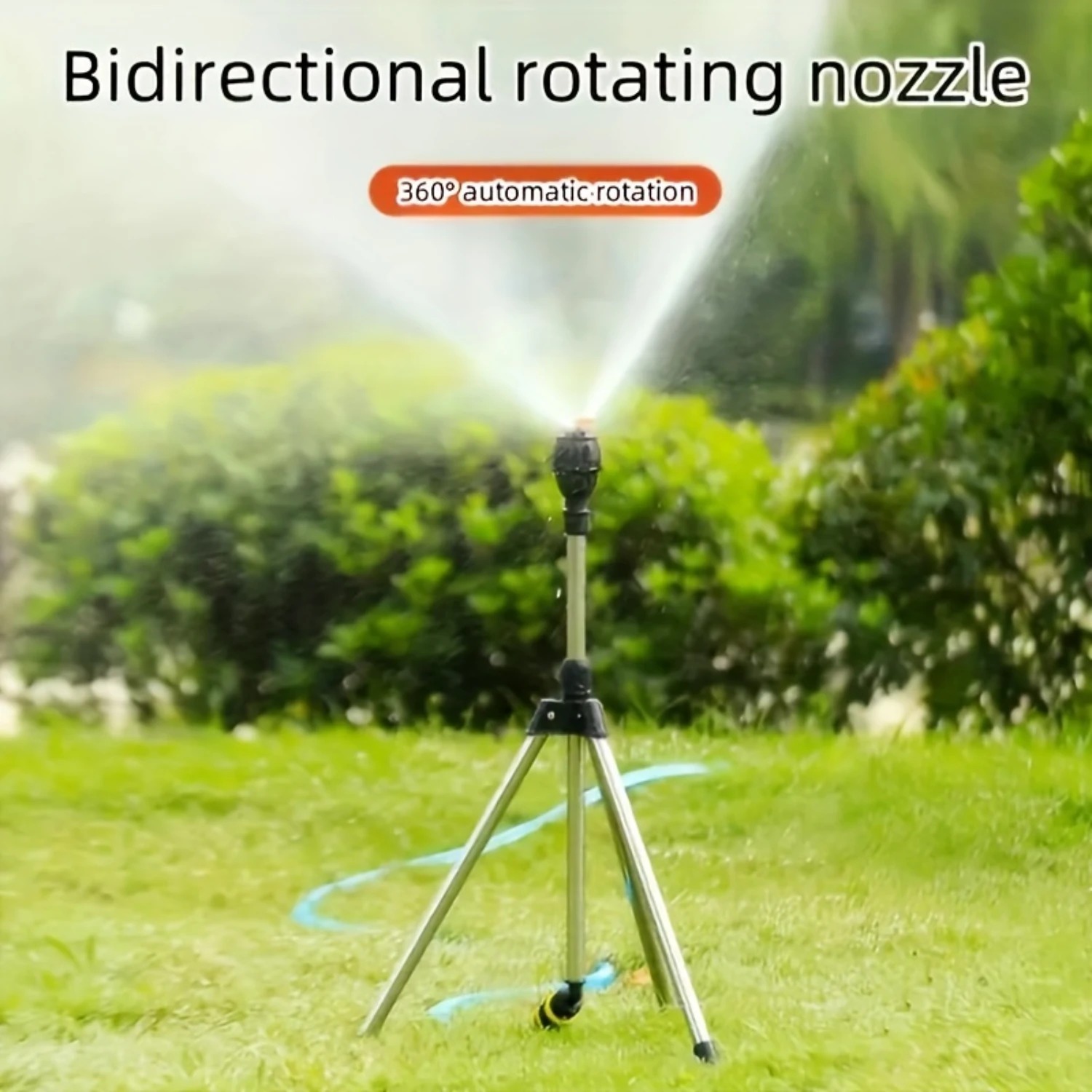 Rotary Hydraulic-Powered Irrigation Sprinkler with Telescopic Tripod - Automatic Rotating Garden Lawn Watering Sprayer, Drip Wat