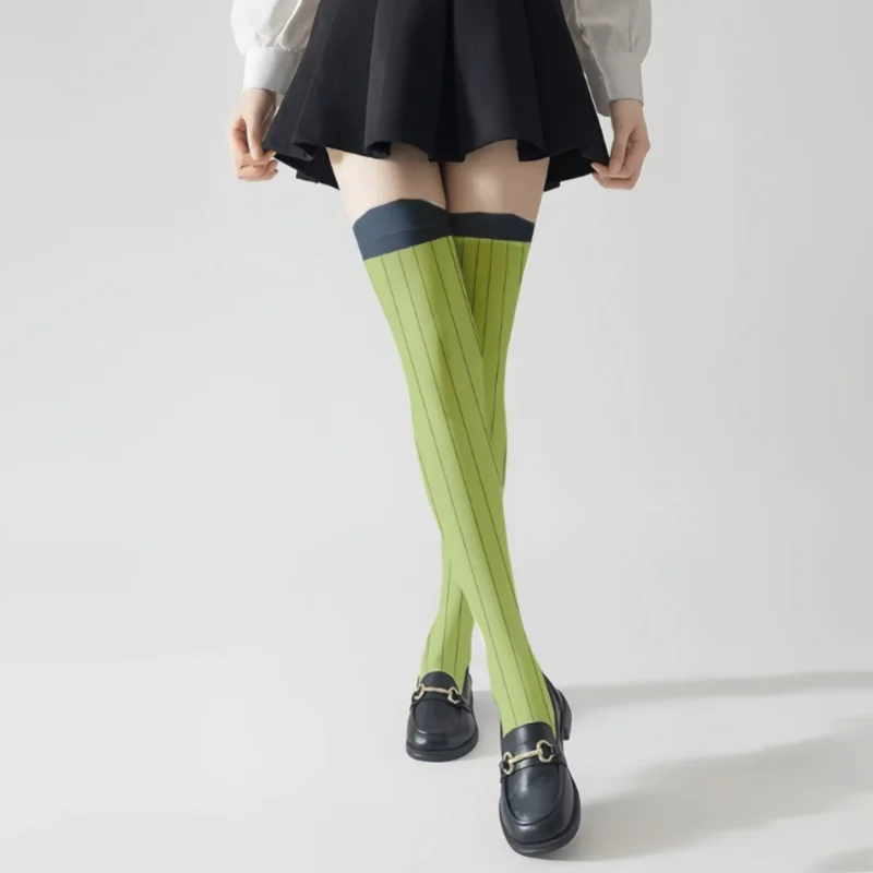 Demon Slayer Kanroji Mitsuri Cosplay Stockings with Green Vertical Stripes Vrouwen Over De Knie Sokken Kousen Spring Autumn Sock