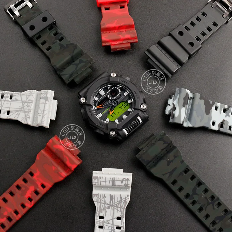 16mm Silicone Watchband For Casio G-Shock GA-110 GA-100 GA-120 GA-900 Camouflage Rubber Waterproof Men Watch Strap Bracelet