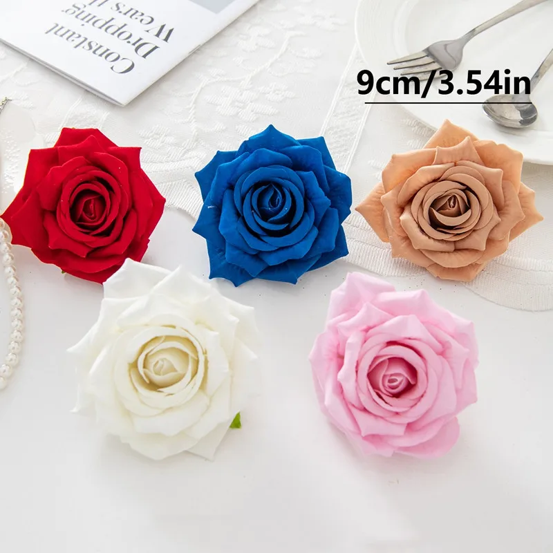 50 Stück Künstliche Blumen Flanell-Rosen Heim Schlafzimmer Wanddekorationen Zarte Hochzeits-Brautaccessoires Schöne Garten-DIY-Geschenke – Detail 7