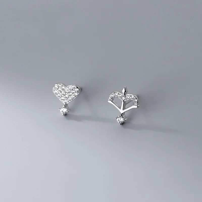 RY-pendientes asimétricos de Plata de Ley 925 para mujer, aretes con forma de corazón de Cupido, aretes elegantes de circonita cúbica, joyería Simple para Piercing de oreja