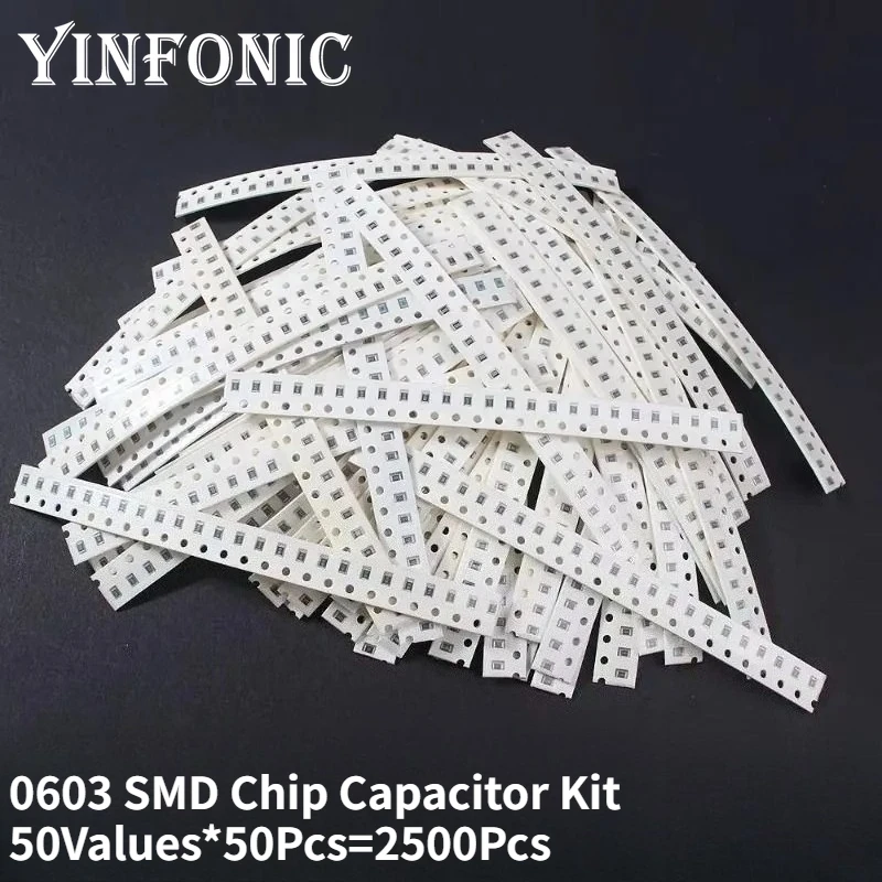 

50 значений * 50 шт. всего = 2500 шт. 0603 (1 пФ ~ 10 мкФ) чип-конденсатор SMD, ассорти комплектов компонентов