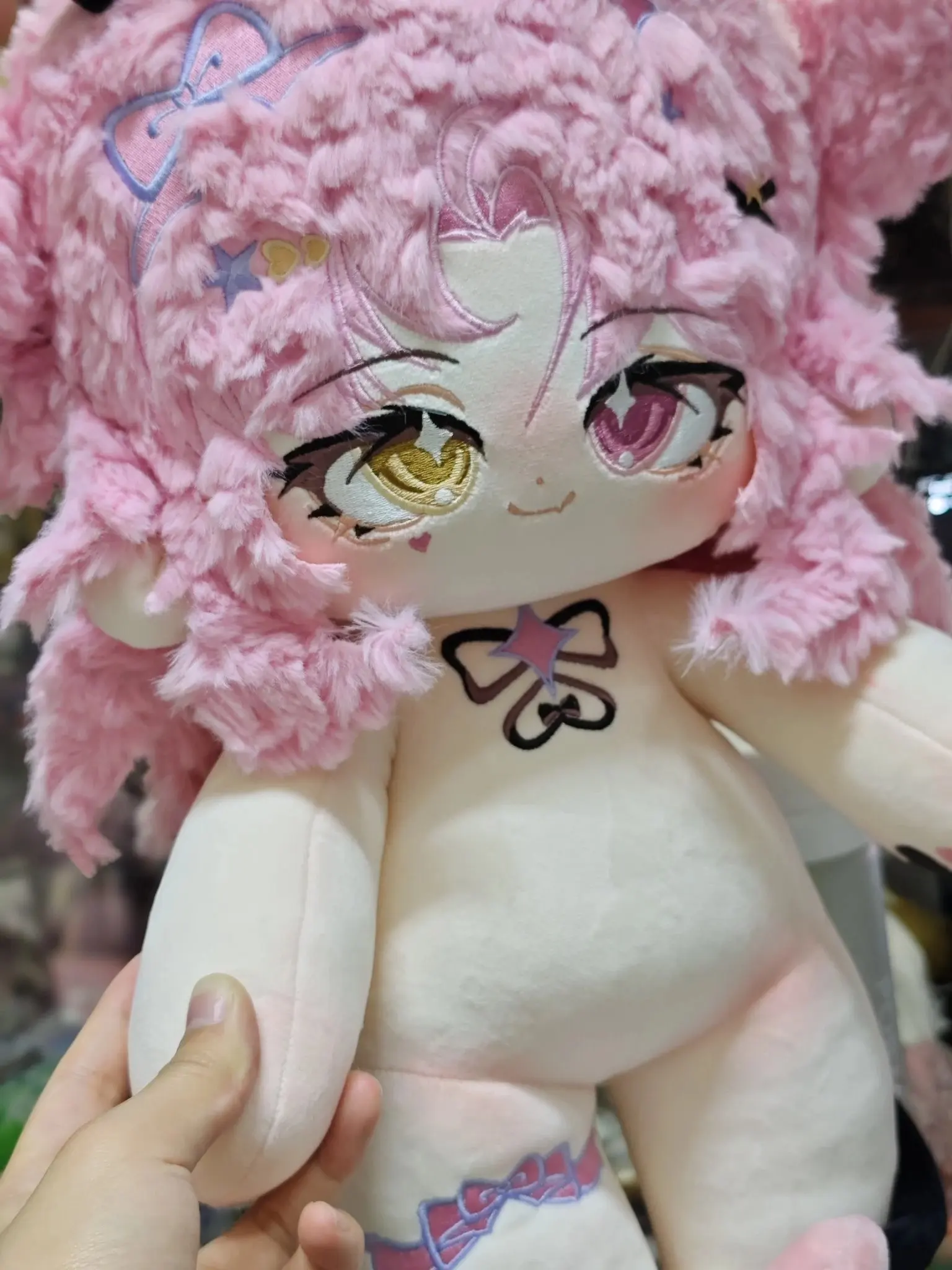 60cm Anime Pink Hair Bow luo jia Black Horn Angel Princess Fairy Girl Stuffed Long legs Plushies Plush Cotton Doll Body Toy For