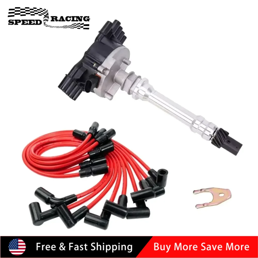 

Z95001 DST1829 Распределитель зажигания, набор свечей зажигания и проводов для Chevy Express 1500 2500 3500 5.0L 5.7L 1996-2002 годов, черный, серебристый