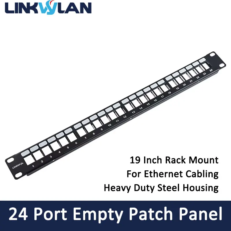 Linkwylan 19" 1U 24 Port Unloaded Blank Patch Panel Electroplated Metal Rack Mount Empty Panel for Keystone Jacks