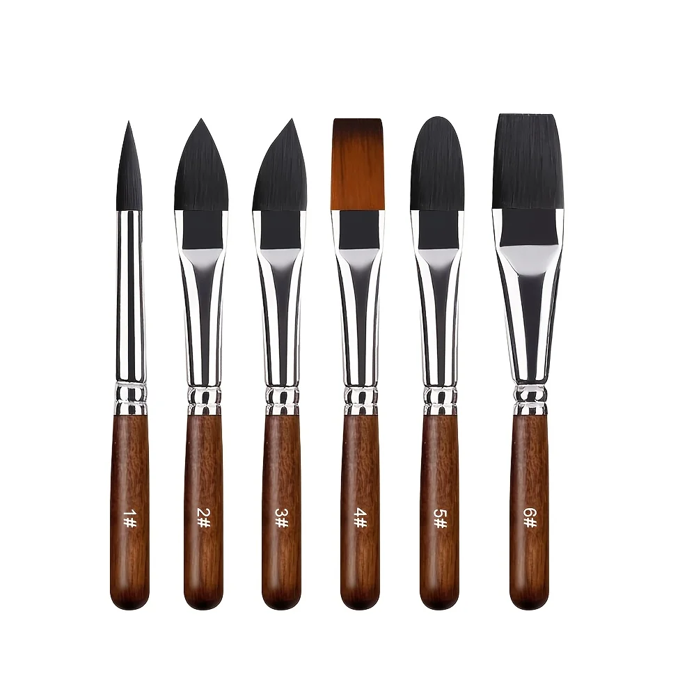 6 Mini Professional Gouache Watercolor Brush Set – Synthetic Round Head for Fine Detail, Smudging, Calligraphy & Comic Art.
