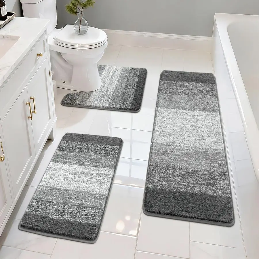 

Bathroom Rugs Sets 3 Piece Shower Rugs with UShaped Contour Toilet Mat Absorbent Microfiber Plush Bath Mats Non Slip Bath Rugs M