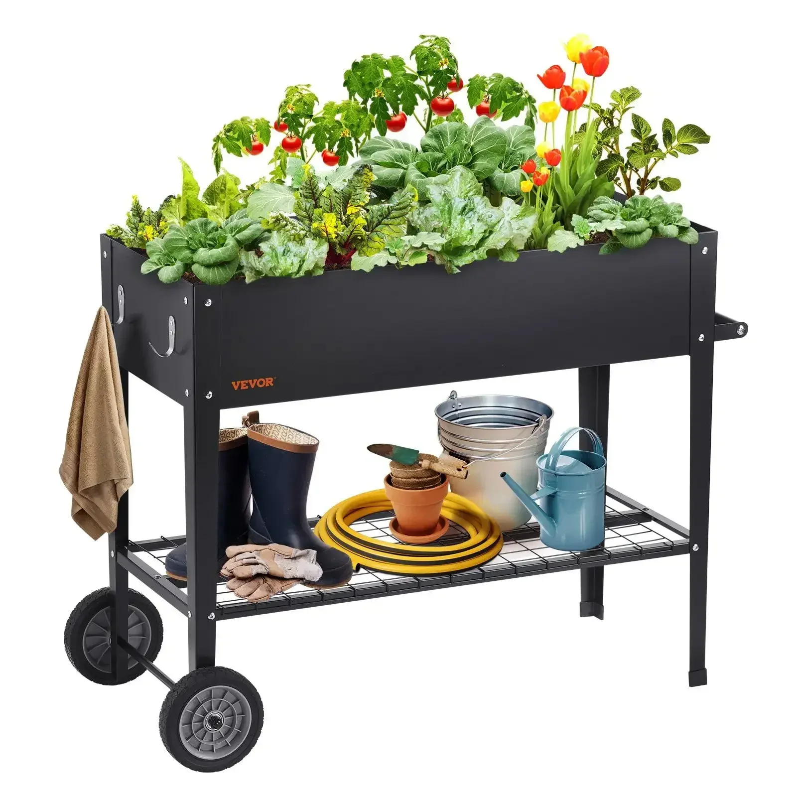 Raised Garden Bed, 42.5 x 19.5 x 31.5 inch Galvanized Metal Planter Box, Elevated Outdoor Planting Boxes with Legs, Black