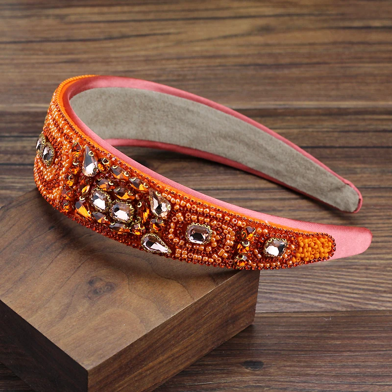 ربطات رأس بحجر الراين كريستال برتقالي كامل للنساء ، بوهو ، إكسسوارات شعر ساحرة ، فاخرة ، بلينغ #2