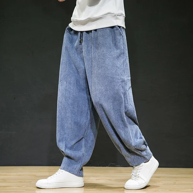 Men's Casual All-match Drawstring Sweatpants Anti-wrinkle Corduroy Loose Trousers Japanese Street Retro Plus Size Harem Pants