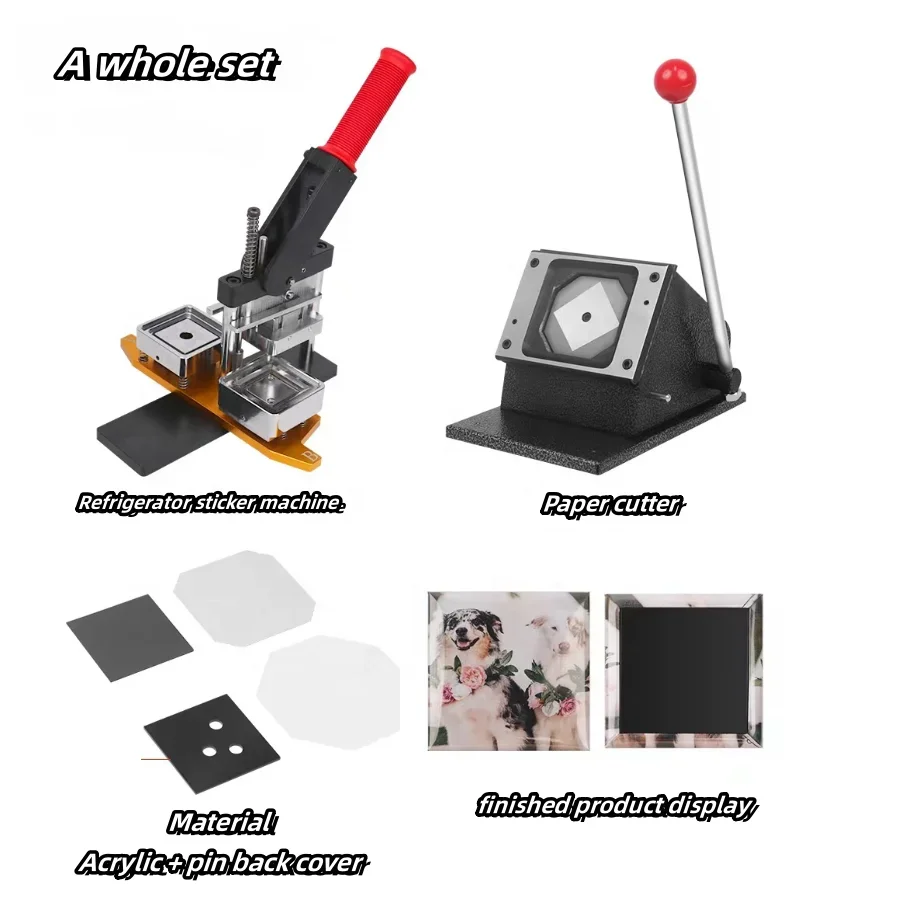 Manual de plástico 50x50 geladeira foto ímã que faz a máquina novo botão de metal quadrado ímã de geladeira que faz a máquina