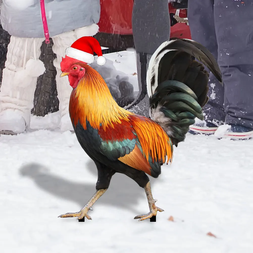 

2Pcs Christmas Hat Chicken Stakes Outdoor Garden Yard Decor Acrylic Double Sided Realistic Shape Lawn Courtyard Accessories