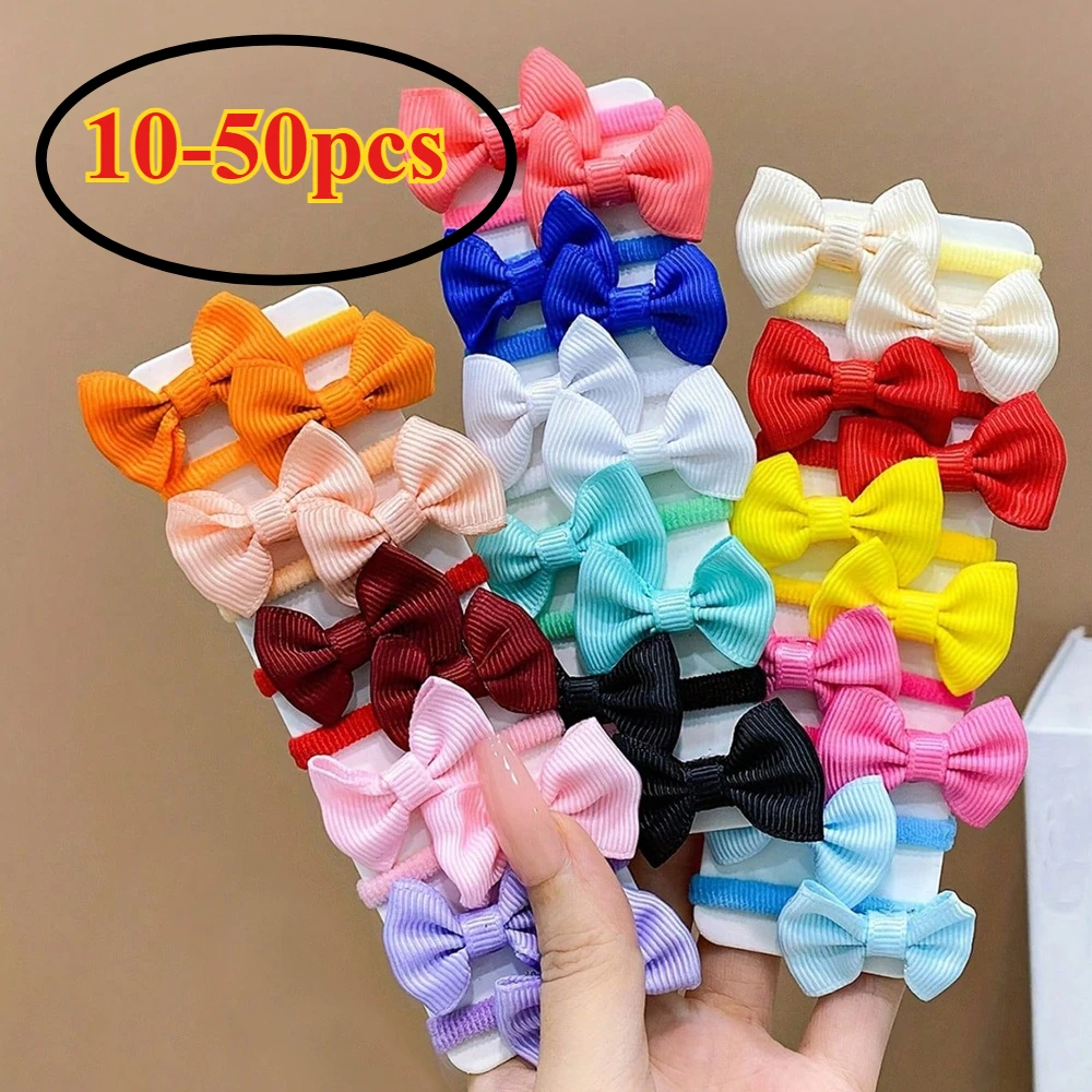 10/20/30/50pcs Elastic Non-slip Cute Bow Hair Ties | Fun Soft Hair Accessories for Festive Photography & All Occasions