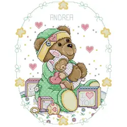 NKF Cross Stitch Kit DIY Cartoon Bear Pattern Needlework 14CT 16CT 11CT White Fabric DMC Thread Embroidery Kit Kids Room Decor