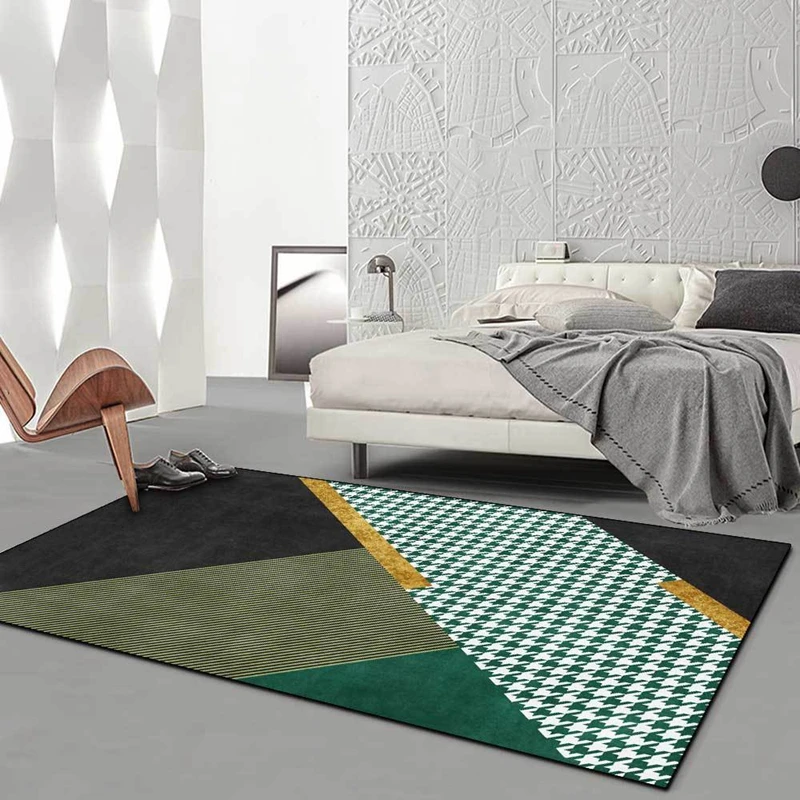 

Modern Style Bedroom Bedside Area Rugs Emerald Dark Green Geometric Printed Carpet Living Room Kitchen Non-Slip Floor Door Mat