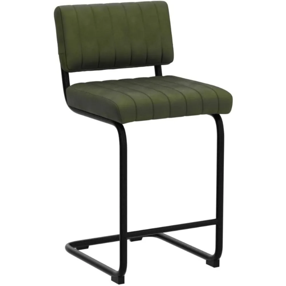 مجموعة مقاعد بار خضراء مقاس 24 بوصة مكونة من 2، كراسي ناتئة حديثة بارتفاع من منتصف القرن لجزيرة المطبخ، منجدة #3