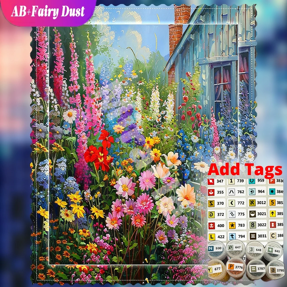 DIY Diamond Mosaic cottage garden flowers Full Square Round Romantic Art AB Fairy Dust Embroidery Wall Decor