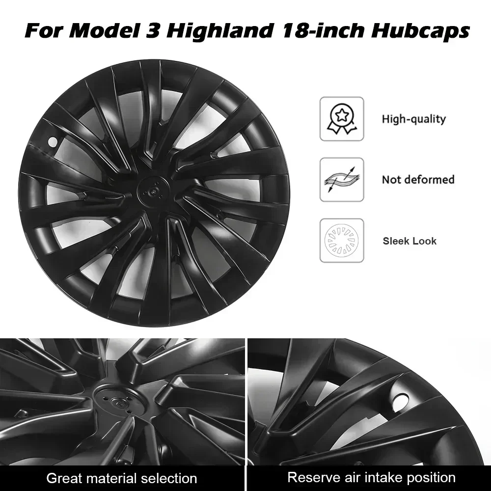 4PCS Car HubCap for Tesla Model 3 Highland 2024 18 Inch Performance Wheel Cap Replacement Automobile Full Rim Cover  Accessories