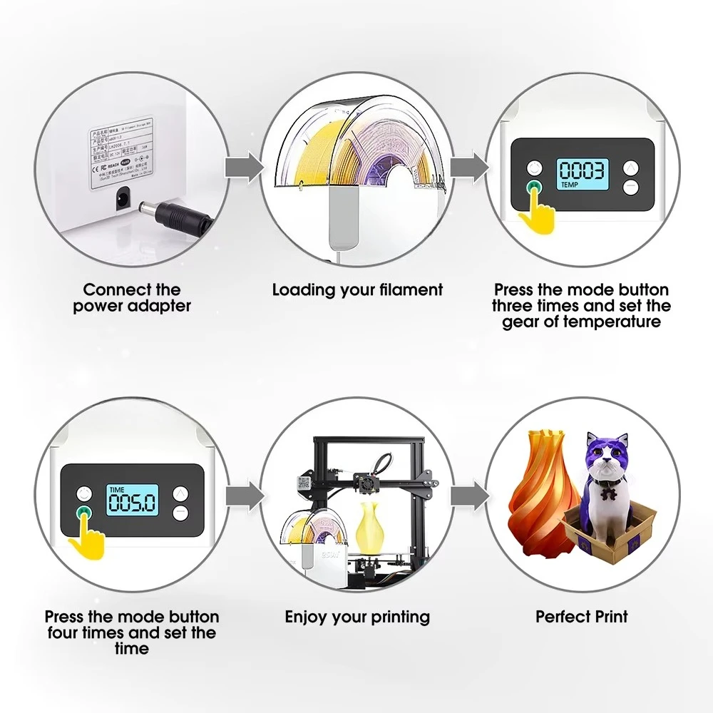 ملحقات الطابعة ثلاثية الأبعاد صندوق مجفف مع حامل تخزين خيوط قياس الوزن خيوط مختلفة محول طاقة الولايات المتحدة/الاتحاد الأوروبي #6