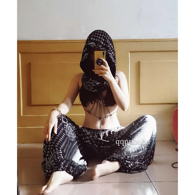 Aangepaste Fusion Tribal Buikdanskostuums Prestatie Oefenpak Antiek Patroon Asseuit Grote Emmer Broek Lantaarnbroek