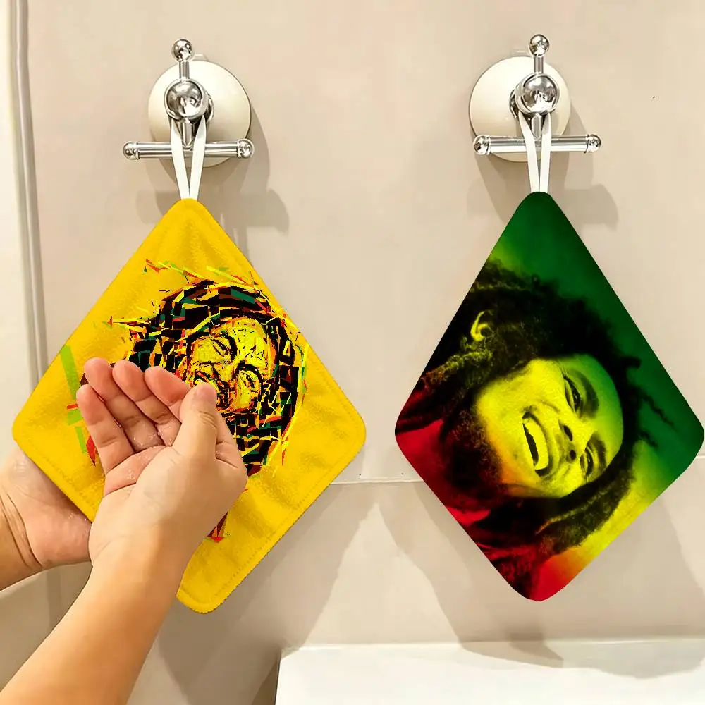 Jamaican Bob Reggae Marley Hanging Polyester Cotton Towel, Reusable Hand Wiping Cloth, Wear Resistant for Home Kitchen Sink