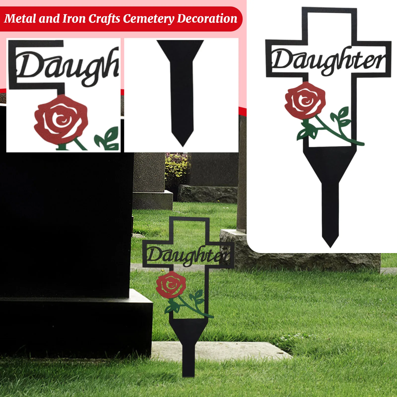 Metal Cemetery Decoration for Lawns Outdoor Grave Tomb Memorial Garden Stake Wrought Iron Craft Ground Stake Party Decoration - view 3