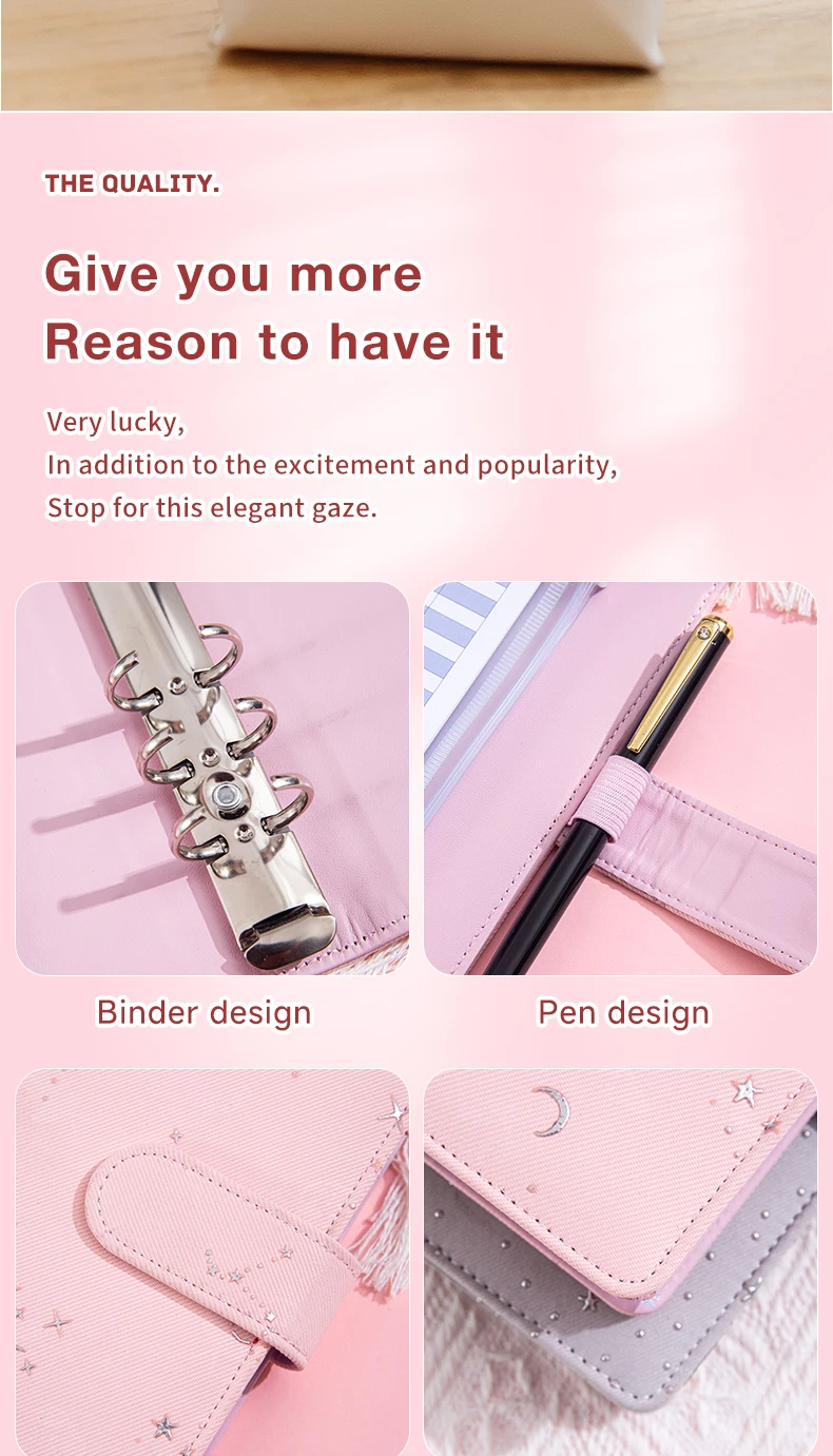 A5 A6 Glitzer-Stern DIY Ringbuch-Einband Tagebuch Agenda Planer Papiereinband Schulbedarf – Detail 7
