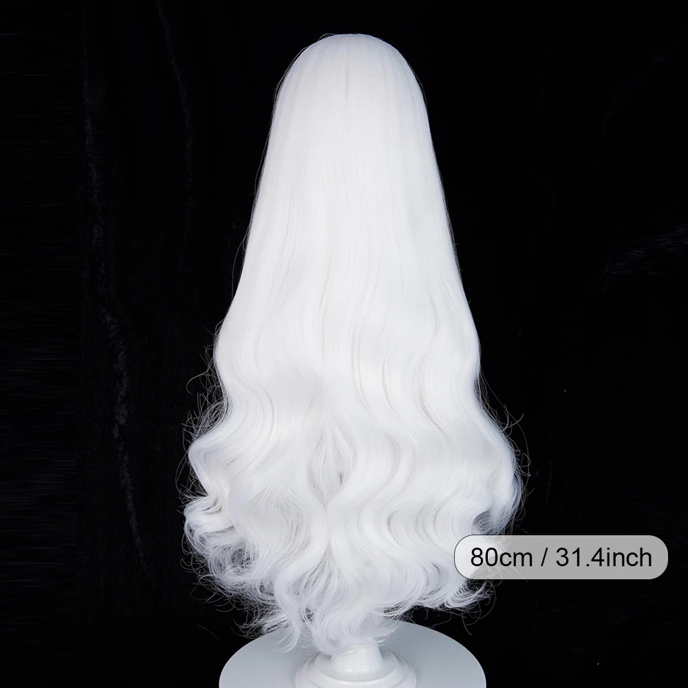 White Long Wavy Anime Game Cosplay Synthetic Wigs with Bangs Fluffy Heat Resistant Wig for Daily Party