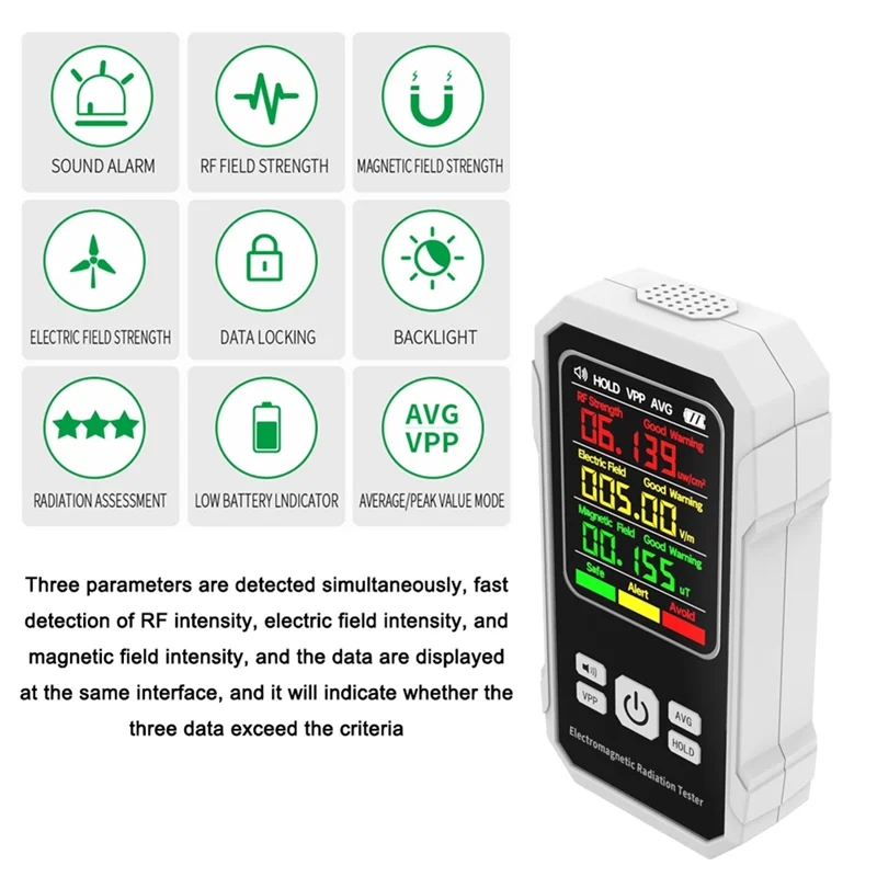 Electromagnetic Radiation Detector Electric Magnetic Field Tester Meter RF Strength Detection Device with Sound Alarm(B)