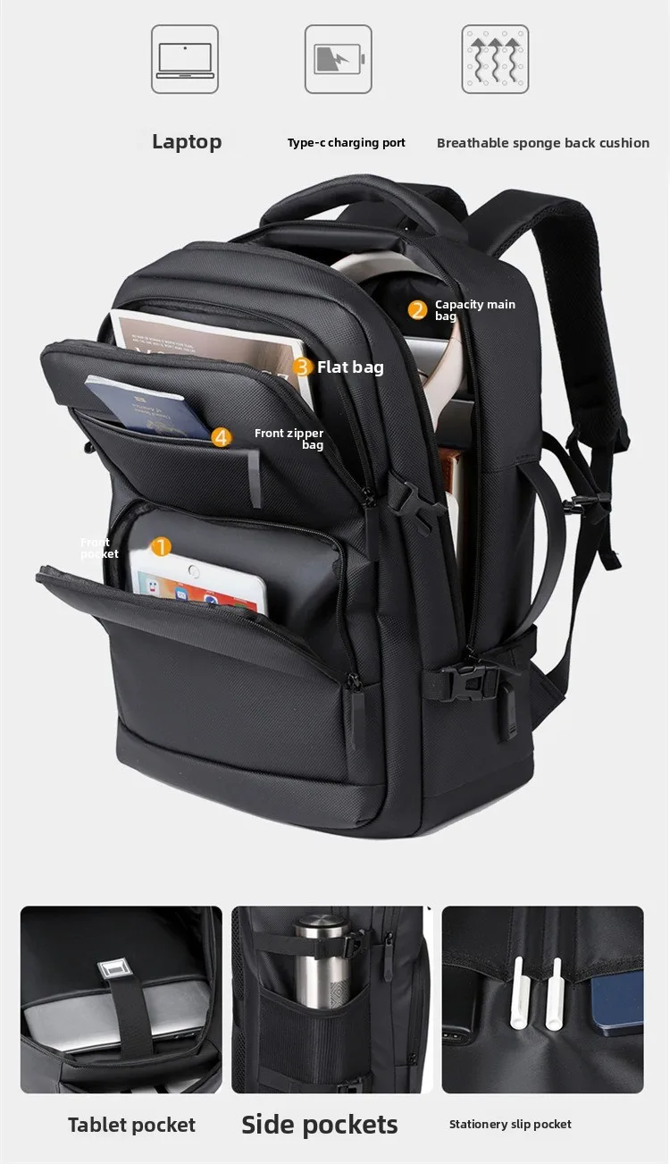New Fashionable Men's Backpack, Multi-compartment Outdoor Sports Travel Bag, USB Port, Large-capacity Waterproof Computer Bag